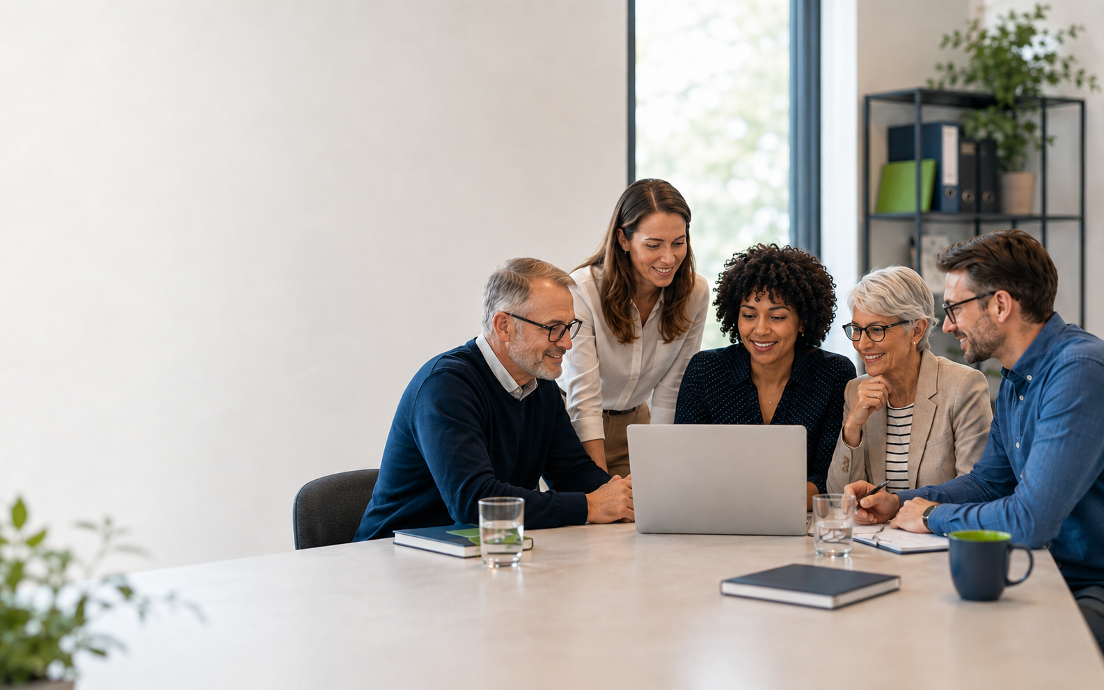 Ein Vereinswahlteam bespricht gemeinsam die Vorbereitung am Laptop.