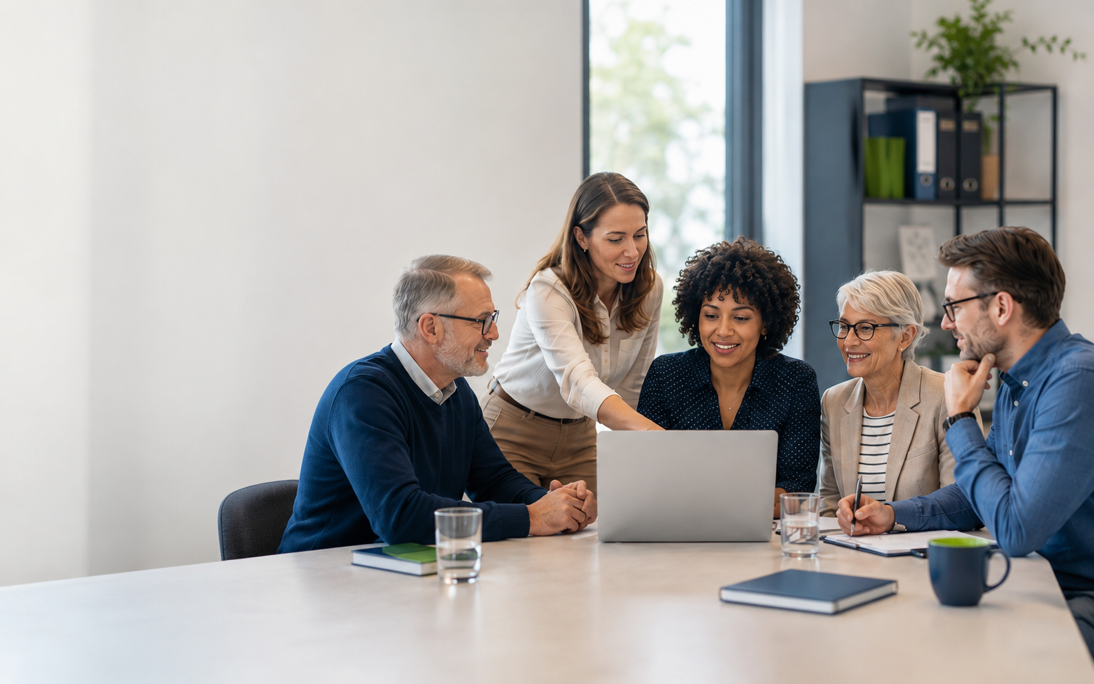 Ein Vereinswahlteam bereitet gemeinsam eine Onlinewahl vor.